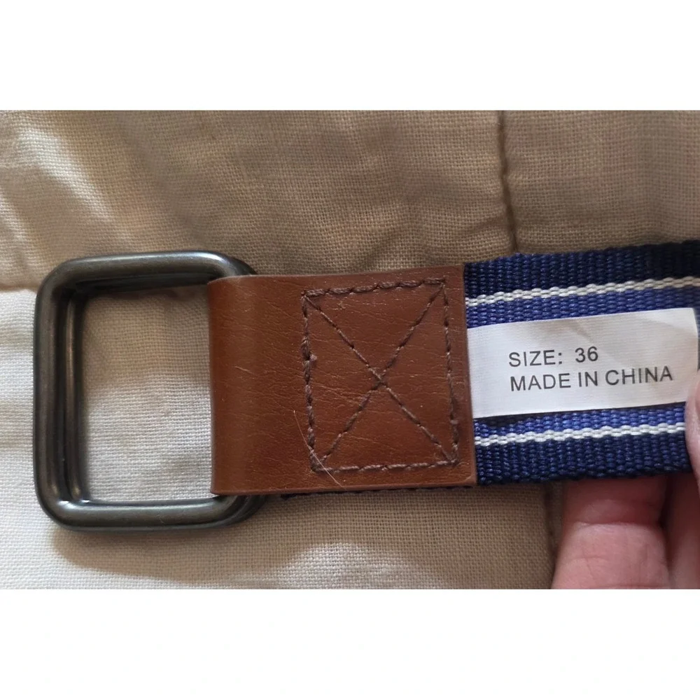 U.S. Polo Assn. Web Belt Mens 36 Blue Striped  D-Ring Buckle Preppy Casual
